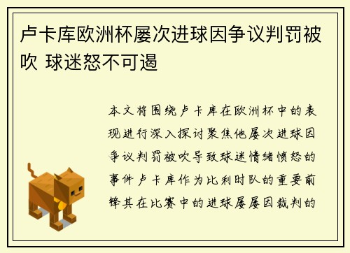 卢卡库欧洲杯屡次进球因争议判罚被吹 球迷怒不可遏